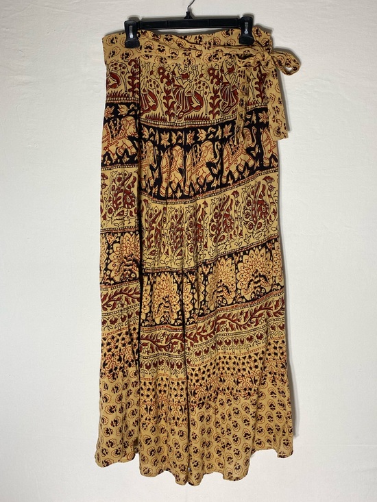 Vintage Dresses & Skirts - Vintage 70s Style Indian Cotton Elephant Print Maxi Length Wrap Skirt Boho L